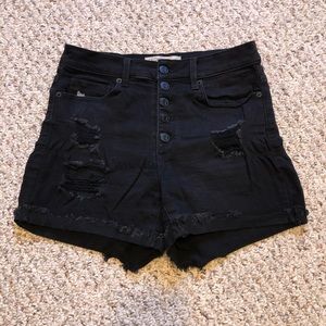 Black Distressed Button Fly Jean Shorts